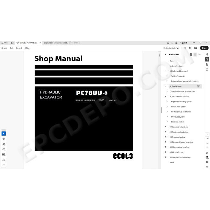 Komatsu Mini Excavator PC78UU-8 service & repair manual