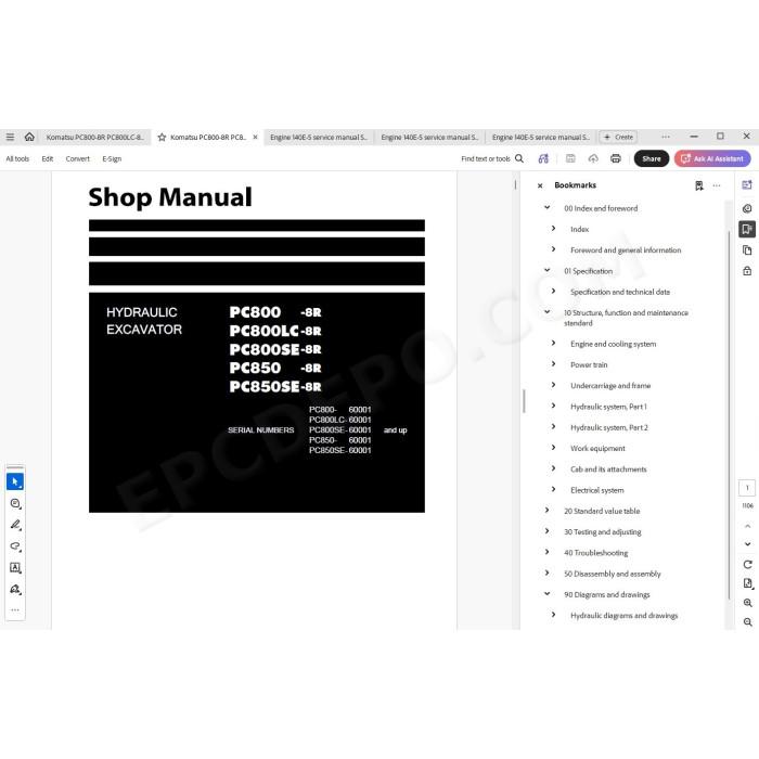 Komatsu Excavator PC800-8R PC800LC-8R PC800SE-8R PC850-8R PC850SE-8R service manual