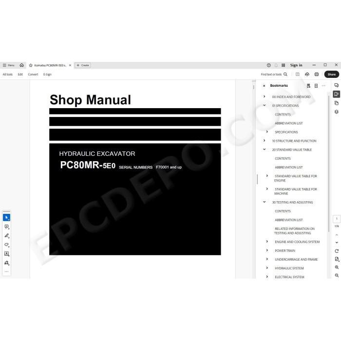 Komatsu Excavator PC80MR-5E0 service & repair manual