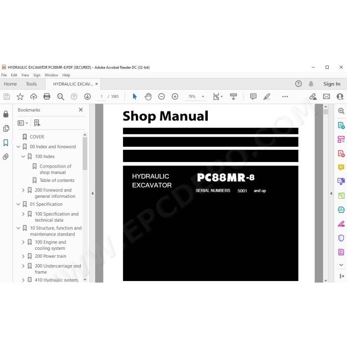 Komatsu Excavator PC88MR-8 service & repair manual