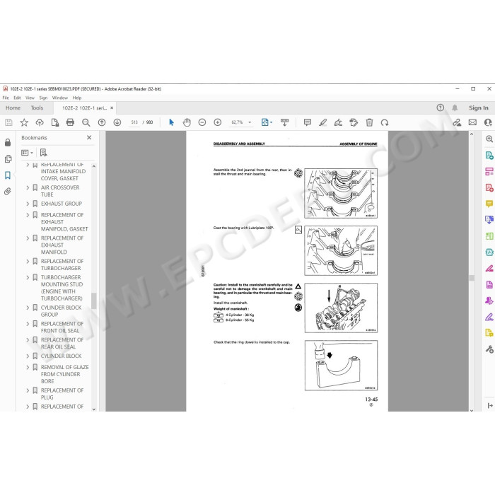 Komatsu Engine 102E-1 102E-2 series workshop service manual