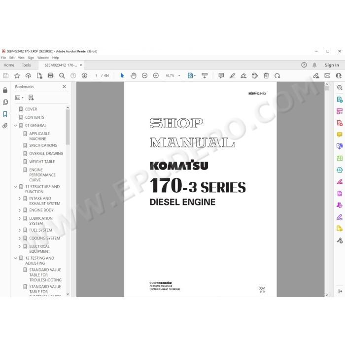 Komatsu Engine 170-3 series workshop service manual