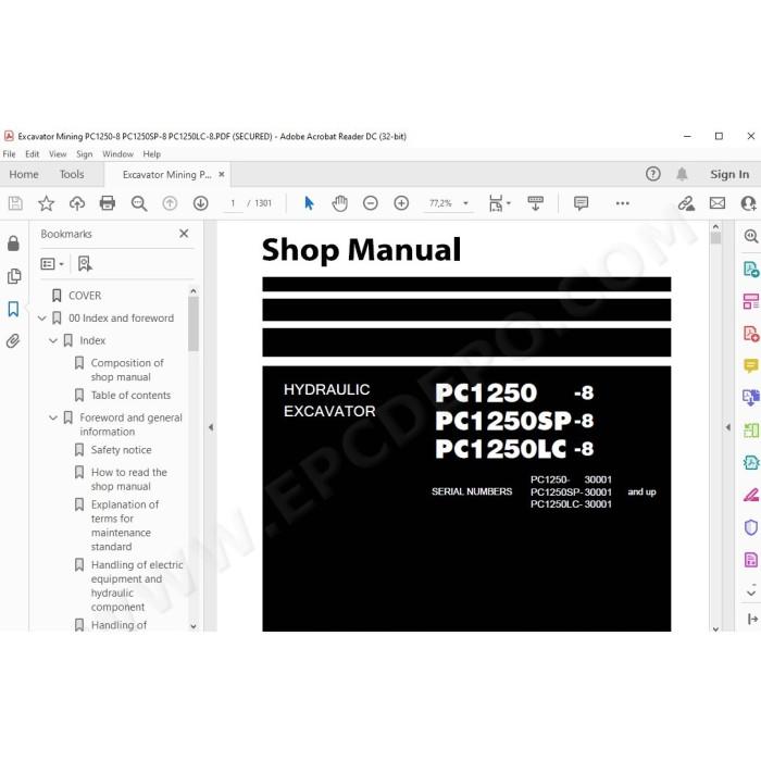 Komatsu Excavator PC1250-8 PC1250SP-8 PC1250LC-8 service & repair manual
