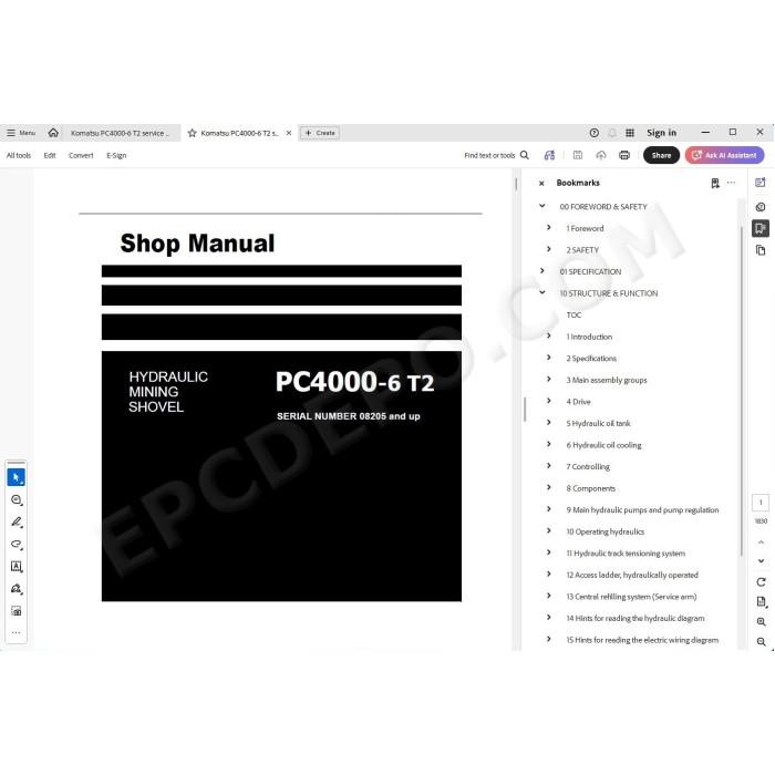 Komatsu Mining Shovel PC4000-6 T2 service & repair manual