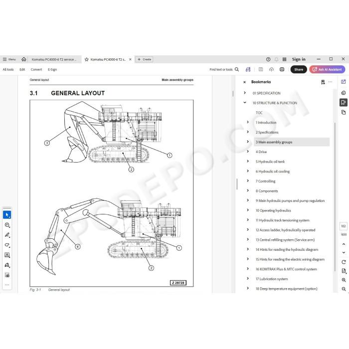 Komatsu Mining Shovel PC4000-6 T2 service & repair manual
