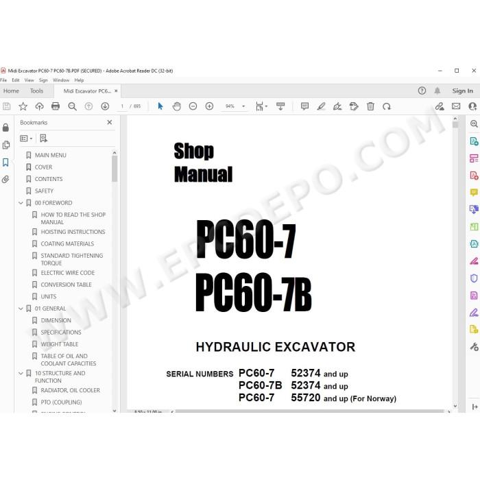 Komatsu Mini Excavator PC60-7 PC60-7B service & repair manual