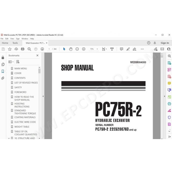 Komatsu Midi Excavator PC75R-2 service & repair manual