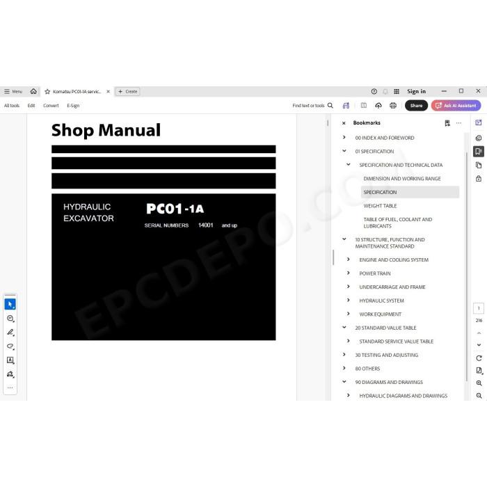 Komatsu Mini Excavator PC01-1A service & repair manual