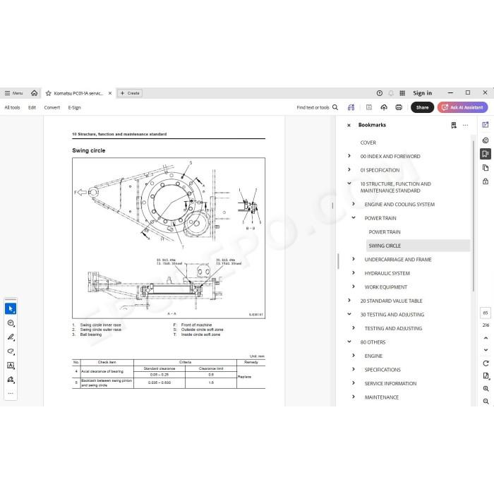 Komatsu Mini Excavator PC01-1A service & repair manual