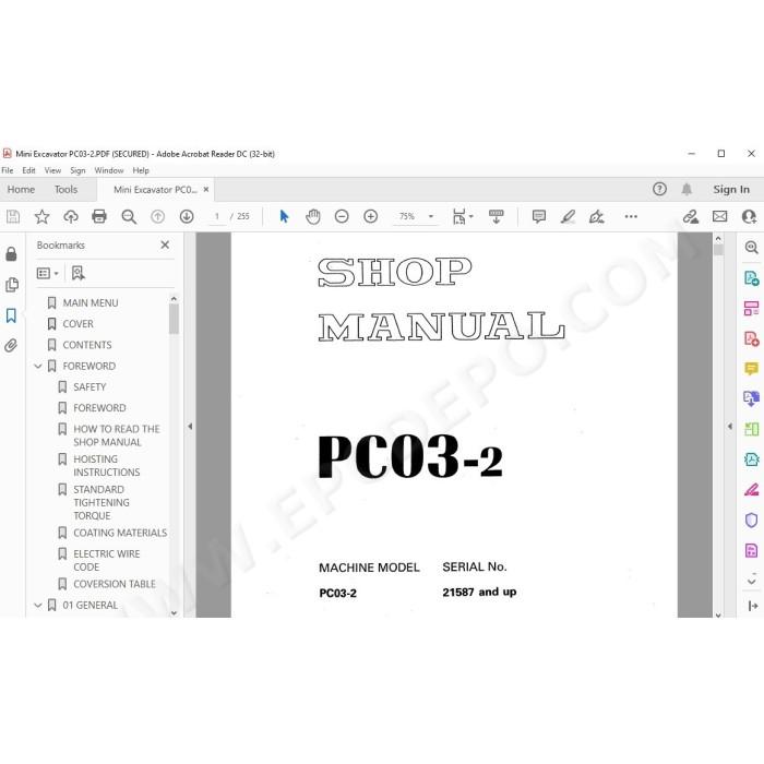 Komatsu Mini Excavator PC03-2 service & repair manual