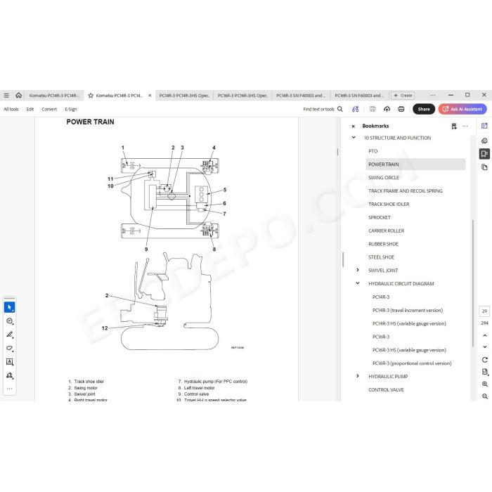 Komatsu Mini Excavator PC14R-3 PC14R-3HS PC16R-3 PC16R-3HS parts + service manual