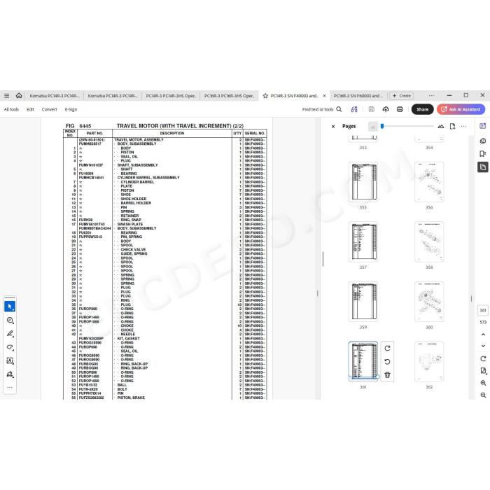 Komatsu Mini Excavator PC14R-3 PC14R-3HS PC16R-3 PC16R-3HS parts + service manual