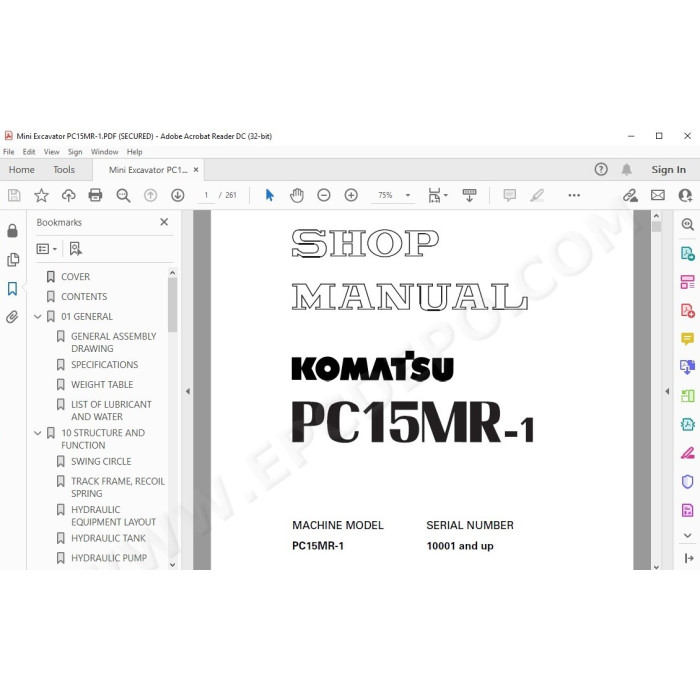 Komatsu Mini Excavator PC15MR-1 service & repair manual