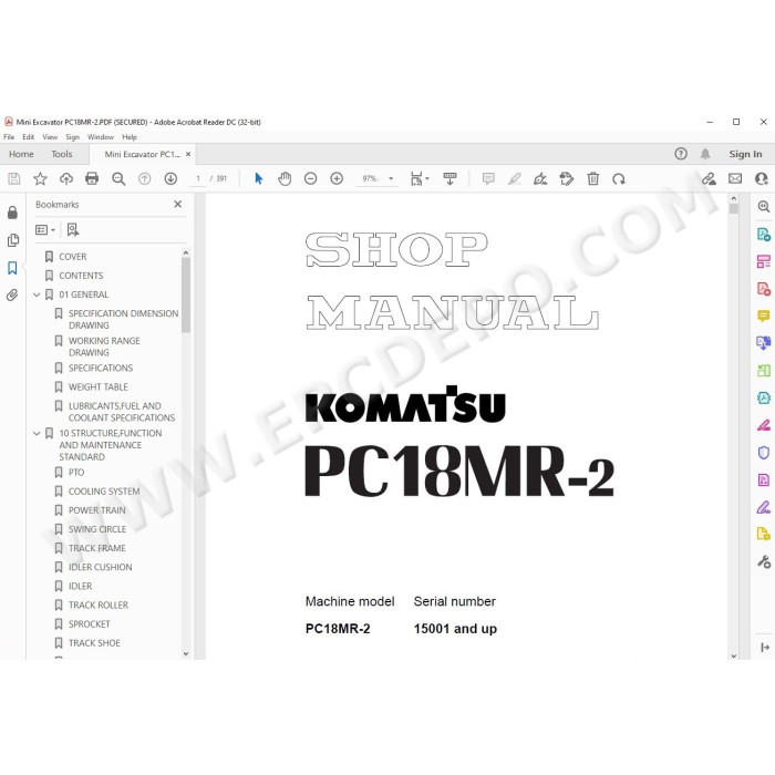 Komatsu Mini Excavator PC18MR-2 service & repair manual