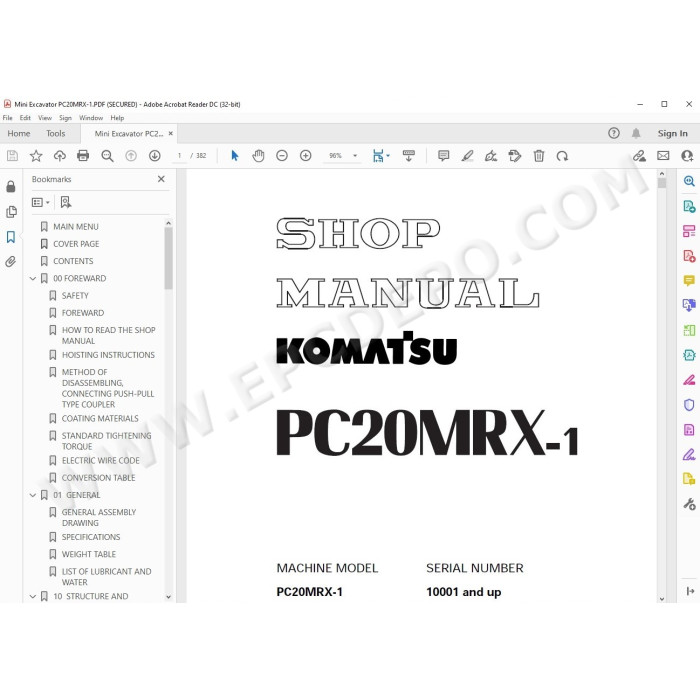 Komatsu Mini Excavator PC20MRX-1 service & repair manual