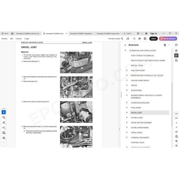 Komatsu Mini Excavator PC26MR-3 parts + service manual