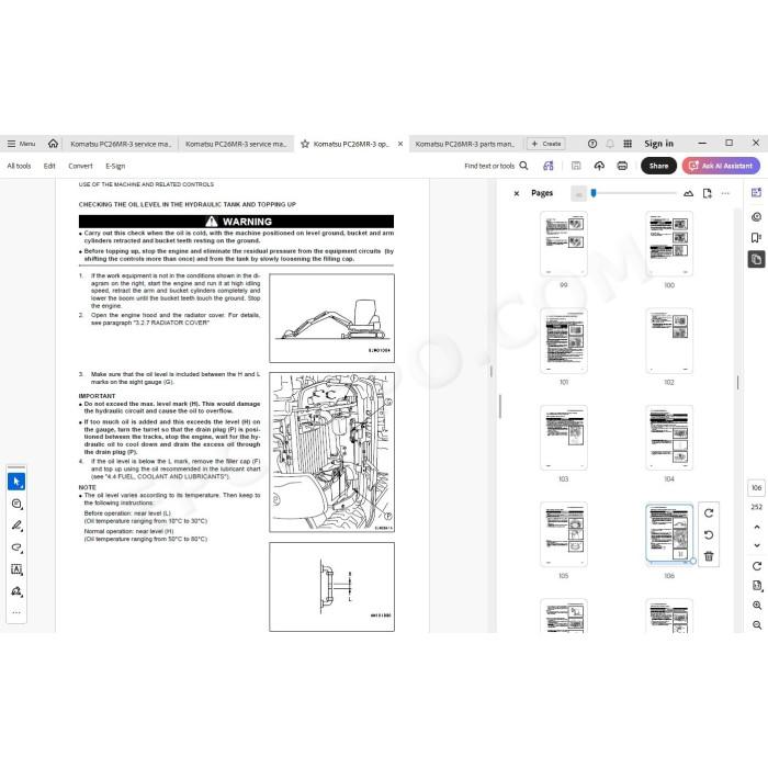 Komatsu Mini Excavator PC26MR-3 parts + service manual