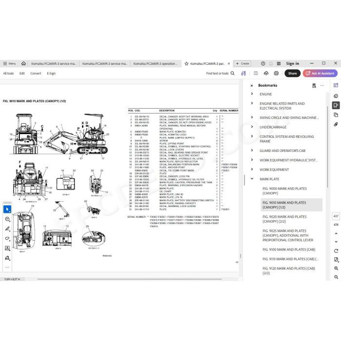 Komatsu Mini Excavator PC26MR-3 parts + service manual