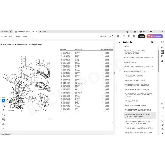 Komatsu Mini Excavator PC26MR-3 parts + service manual
