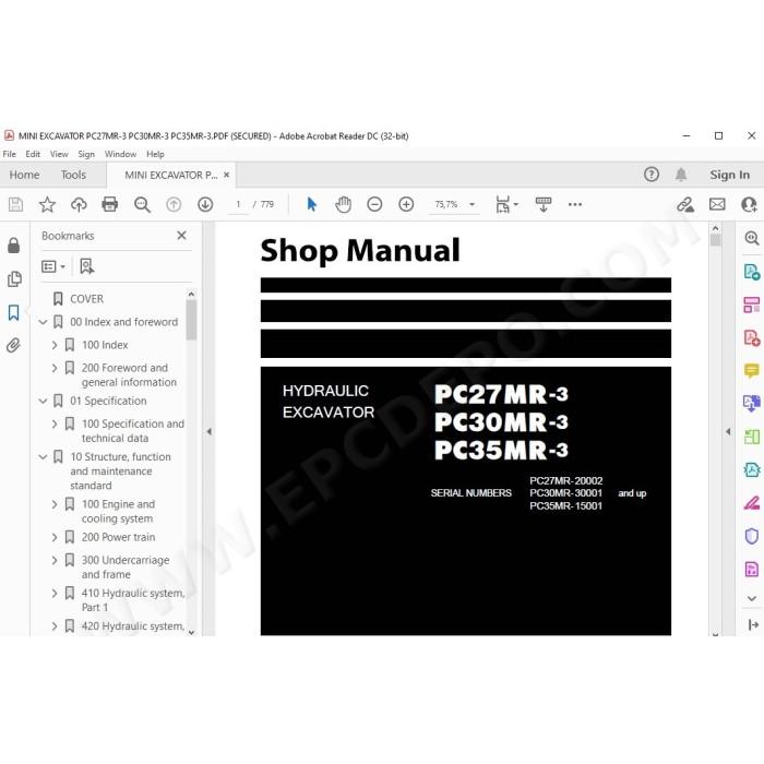 Komatsu Mini Excavator PC27MR-3 PC30MR-3 PC35MR-3 service & repair manual
