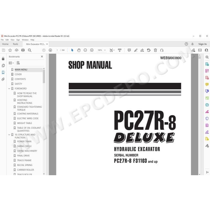 Komatsu Mini Excavator PC27R-8 Deluxe service & repair manual
