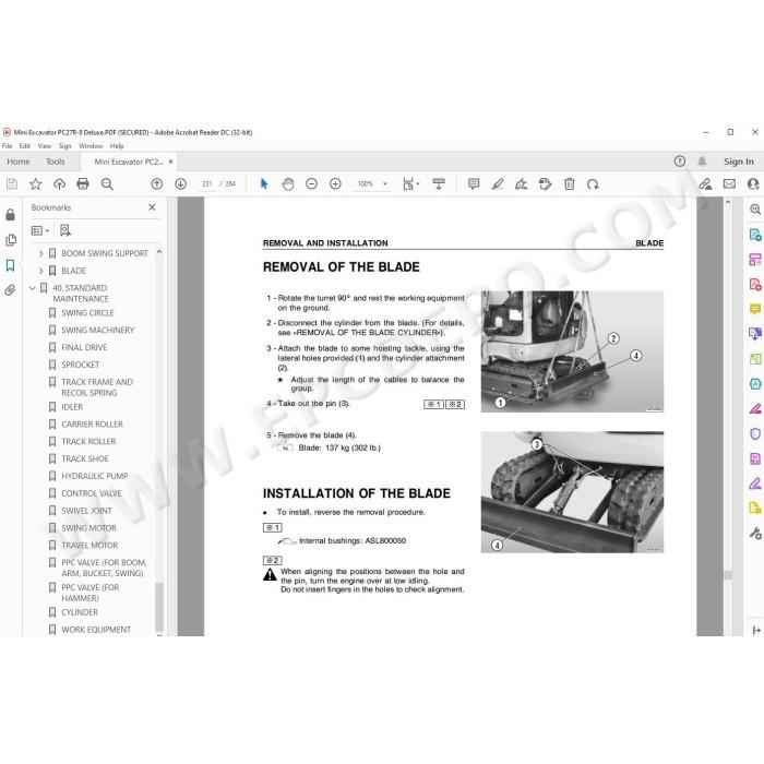 Komatsu Mini Excavator PC27R-8 Deluxe service & repair manual