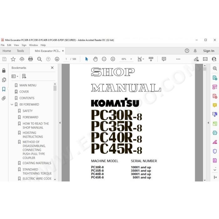 Komatsu Mini Excavator PC30R-8 PC35R-8 PC40R-8 PC45R-8 service & repair manual