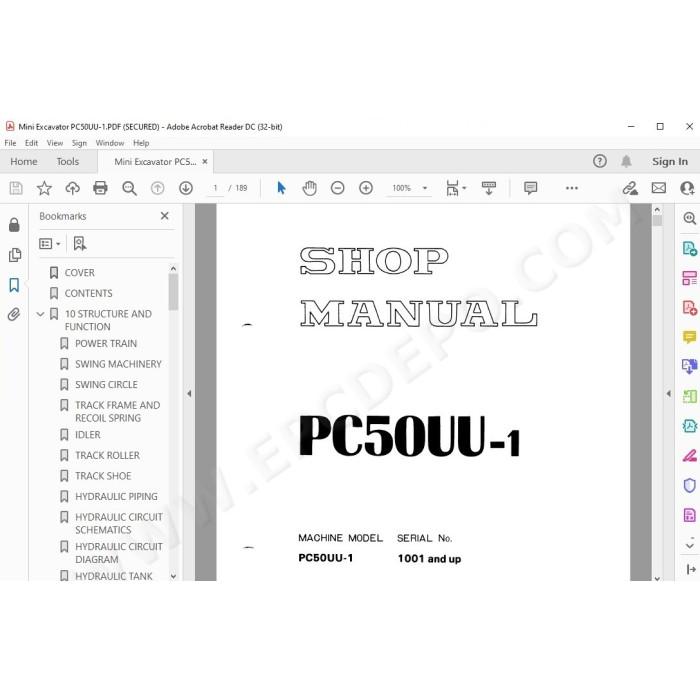 Komatsu Mini Excavator PC50UU-1 service & repair manual