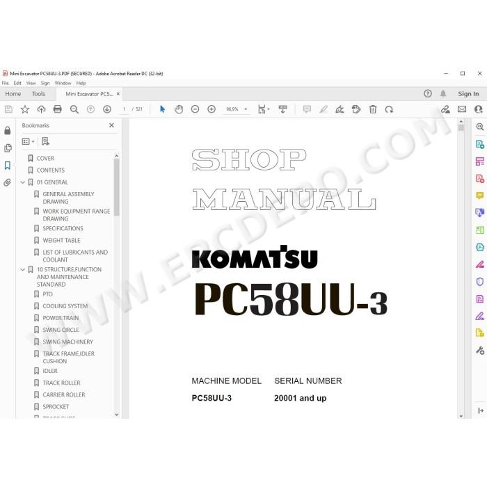 Komatsu Mini Excavator PC58UU-3 service & repair manual