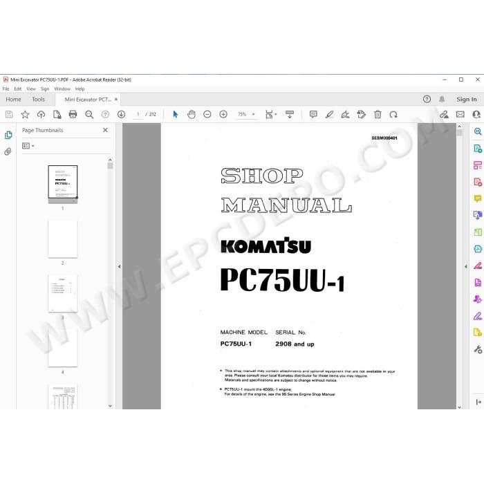 Komatsu Mini Excavator PC75UU-1 service & repair manual