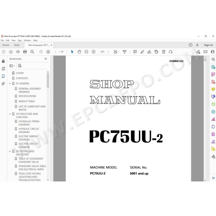 Komatsu Mini Excavator PC75UU-2 service & repair manual