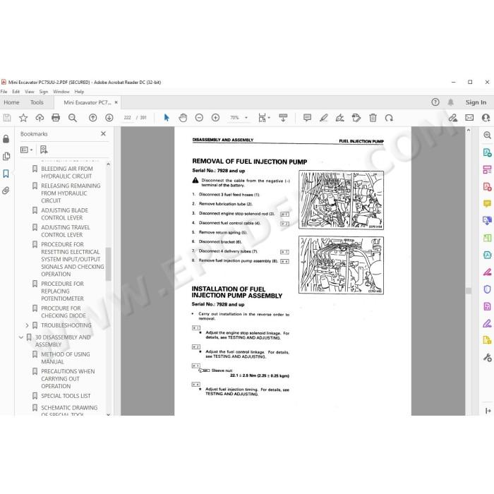 Komatsu Mini Excavator PC75UU-2 service & repair manual