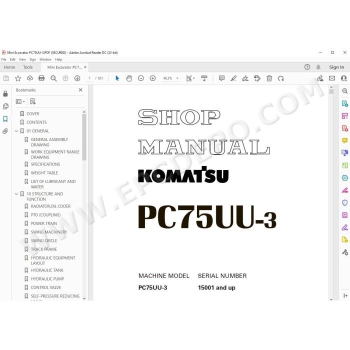 Komatsu Mini Excavator PC75UU-3 service & repair manual