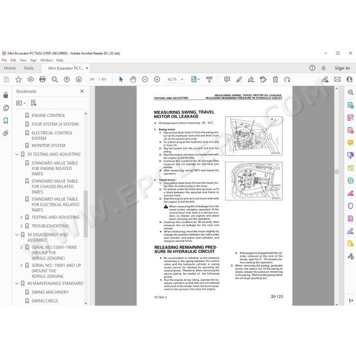 Komatsu Mini Excavator PC75UU-3 service & repair manual