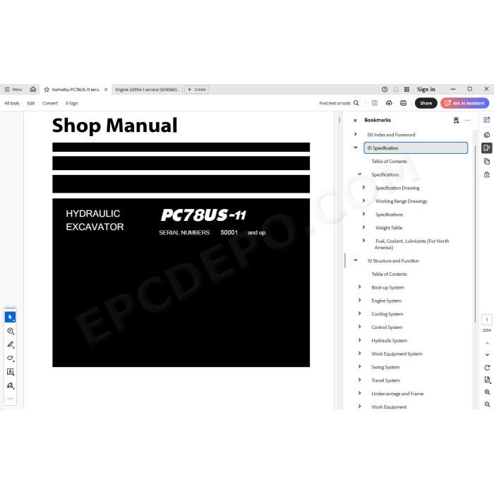 Komatsu Mini Excavator PC78US-11 service & repair manual