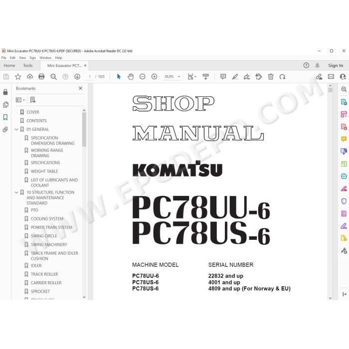 Komatsu Mini Excavator PC78UU-6 PC78US-6 service & repair manual