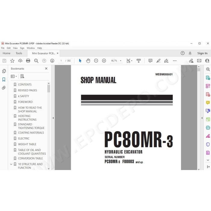 Komatsu Mini Excavator PC80MR-3 service & repair manual