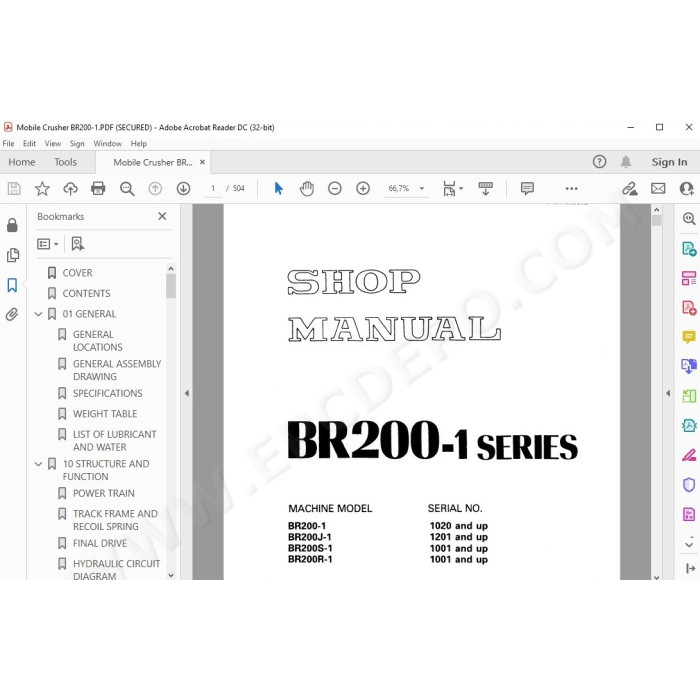 Komatsu Mobile Crusher BR200-1 BR200J-1 BR200S-1 BR200R-1 service & repair manual