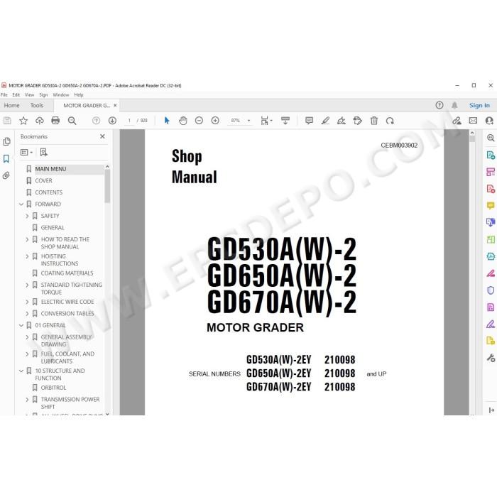 Komatsu Motor Grader GD530A-2 GD650A-2 GD670A-2 service & repair manual