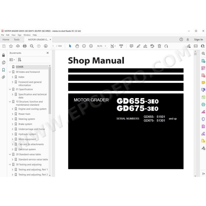 Komatsu Motor Grader GD655-3E0 GD675-3E0 service & repair manual