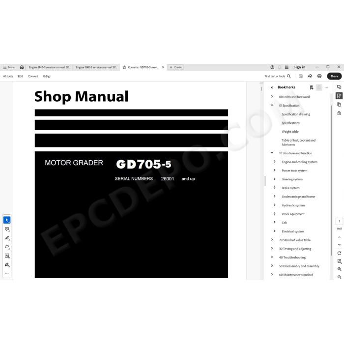 Komatsu Motor Grader GD705-5 parts + service manual