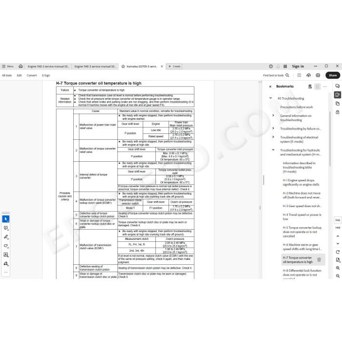 Komatsu Motor Grader GD705-5 parts + service manual