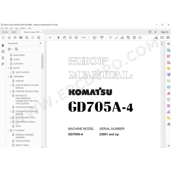 Komatsu Motor Grader GD705A-4 parts + service manual