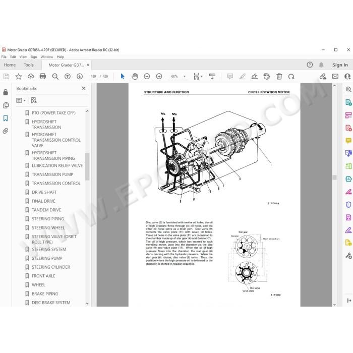 Komatsu Motor Grader GD705A-4 parts + service manual