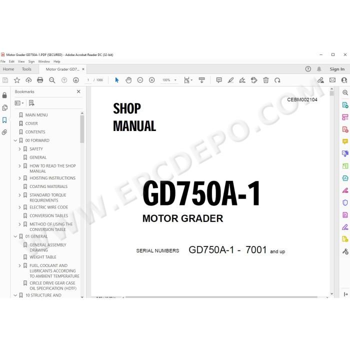 Komatsu Motor Grader GD750A-1 service & repair manual