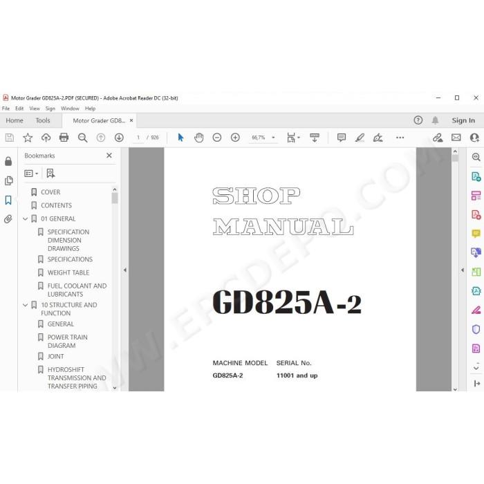 Komatsu Motor Grader GD825A-2 service & repair manual