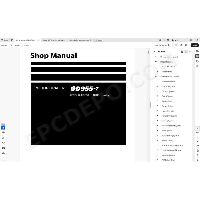Komatsu Motor Grader GD955-7 service & repair manual
