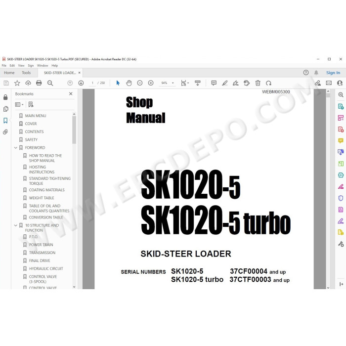 Komatsu Skid Steer Loader SK1020-5 service & repair manual
