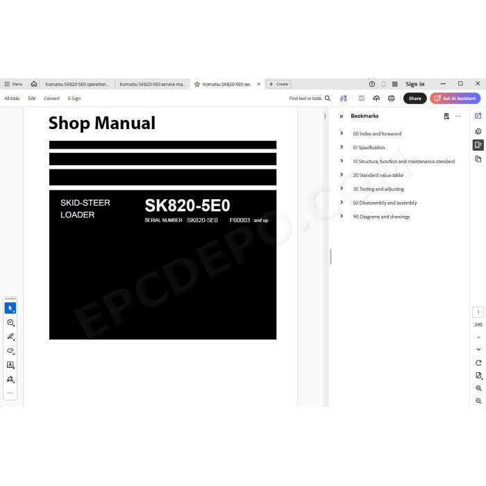 Komatsu Skid Steer Loader SK820-5E0 service & repair manual