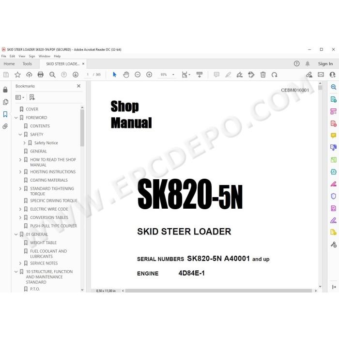 Komatsu Skid Steer Loader SK820-5N service & repair manual